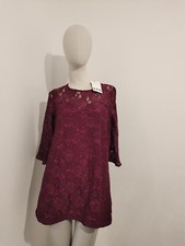 Yours curve burgundy red lace sequin embellished swing mini dress long top UK 18