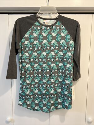 NEW Lularoe Womens Randy 3/4 Sleeve Shirt Disney Donald Duck GRAY/GREEN XS