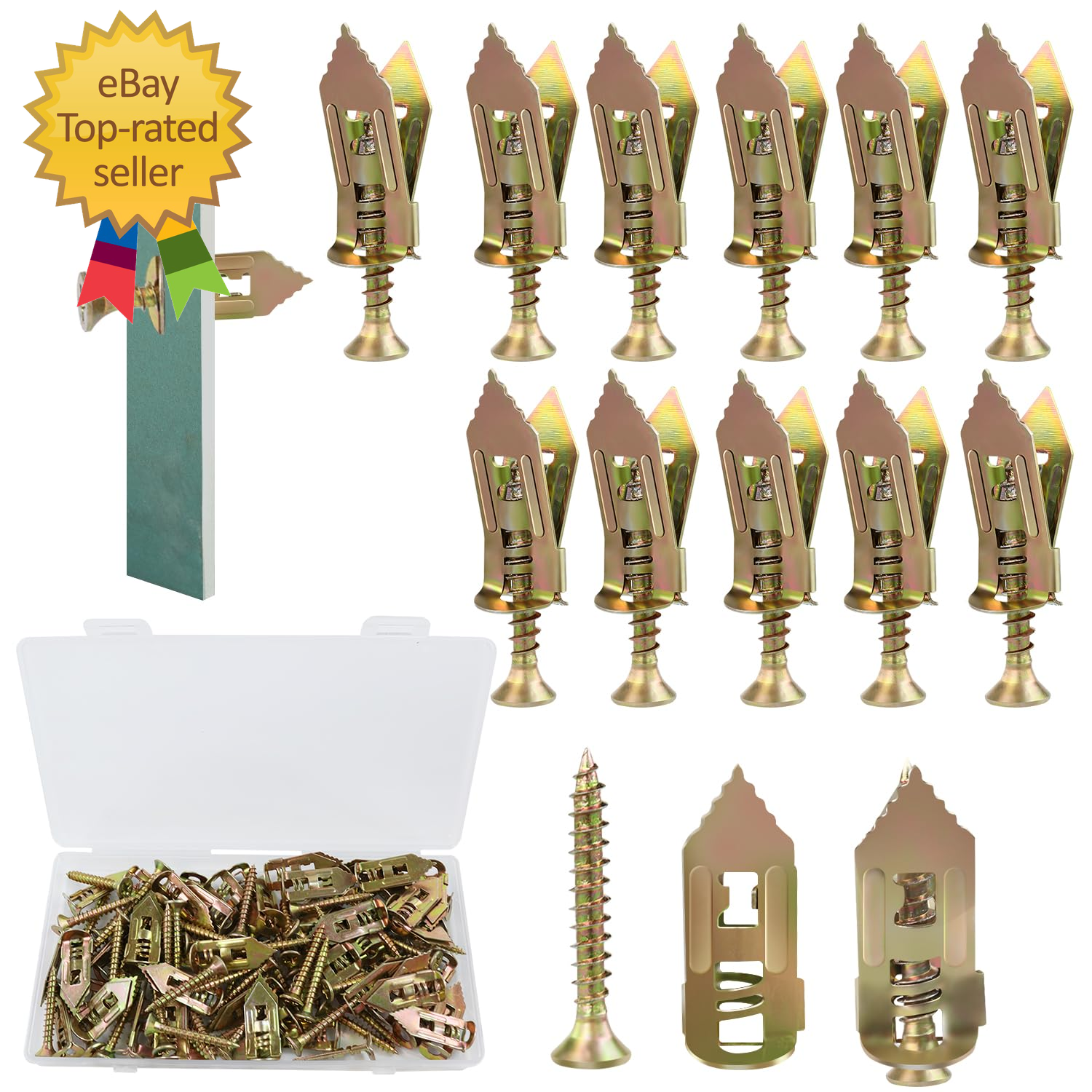100Pack Self-Drilling Drywall Anchors with Screws for TVs Cabinets Shelves Heavy Duty Mounting