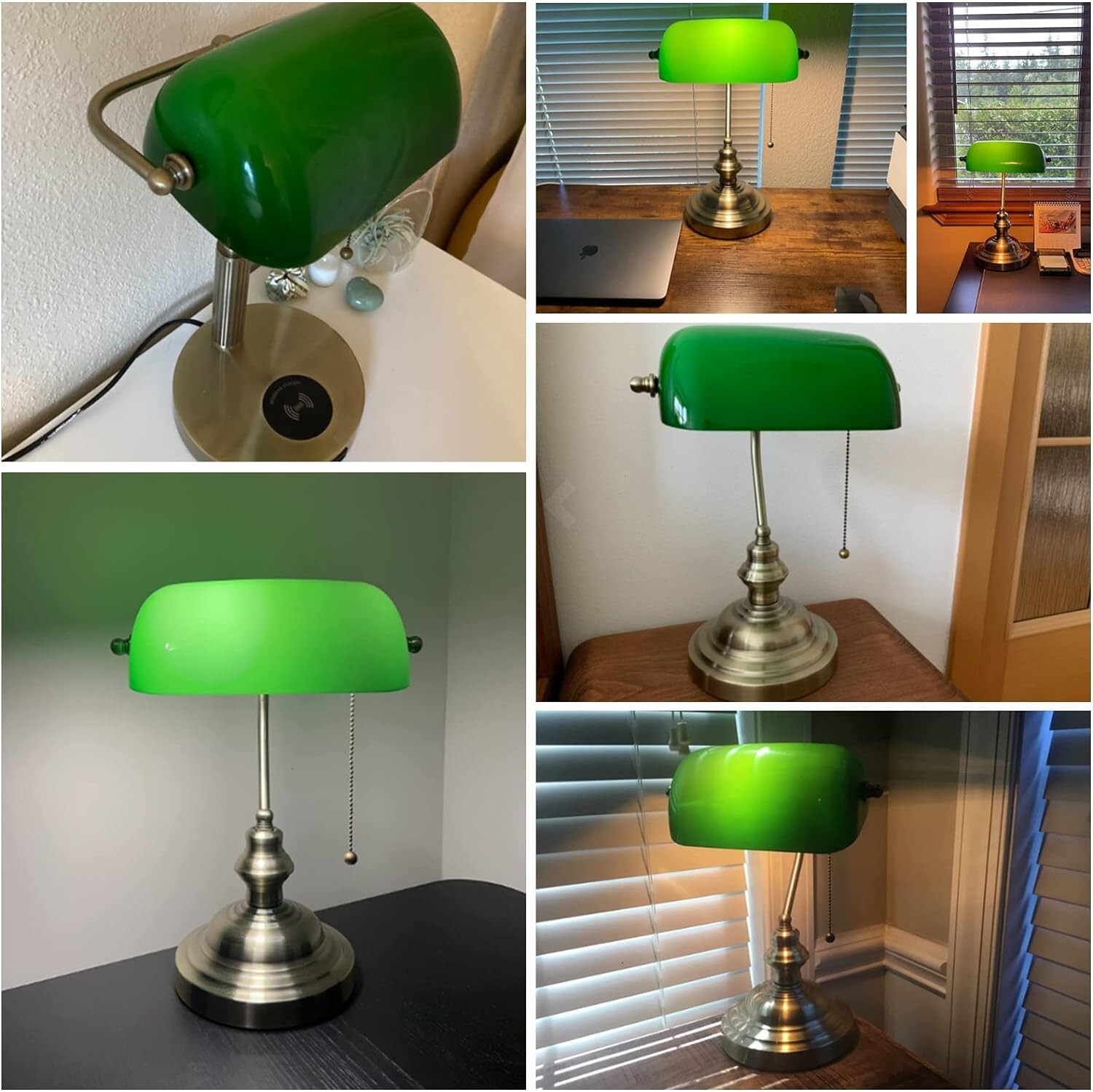 FIEVRE Lamp Shade Replacement Glass Banker Desk Lamp Shade for Desk