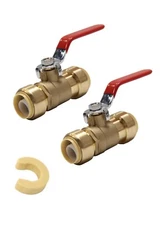 EFIELD 2PCS 1/2" PUSH FIT BALL BRASS VALVE  WITH CLIP, LEAD FREE