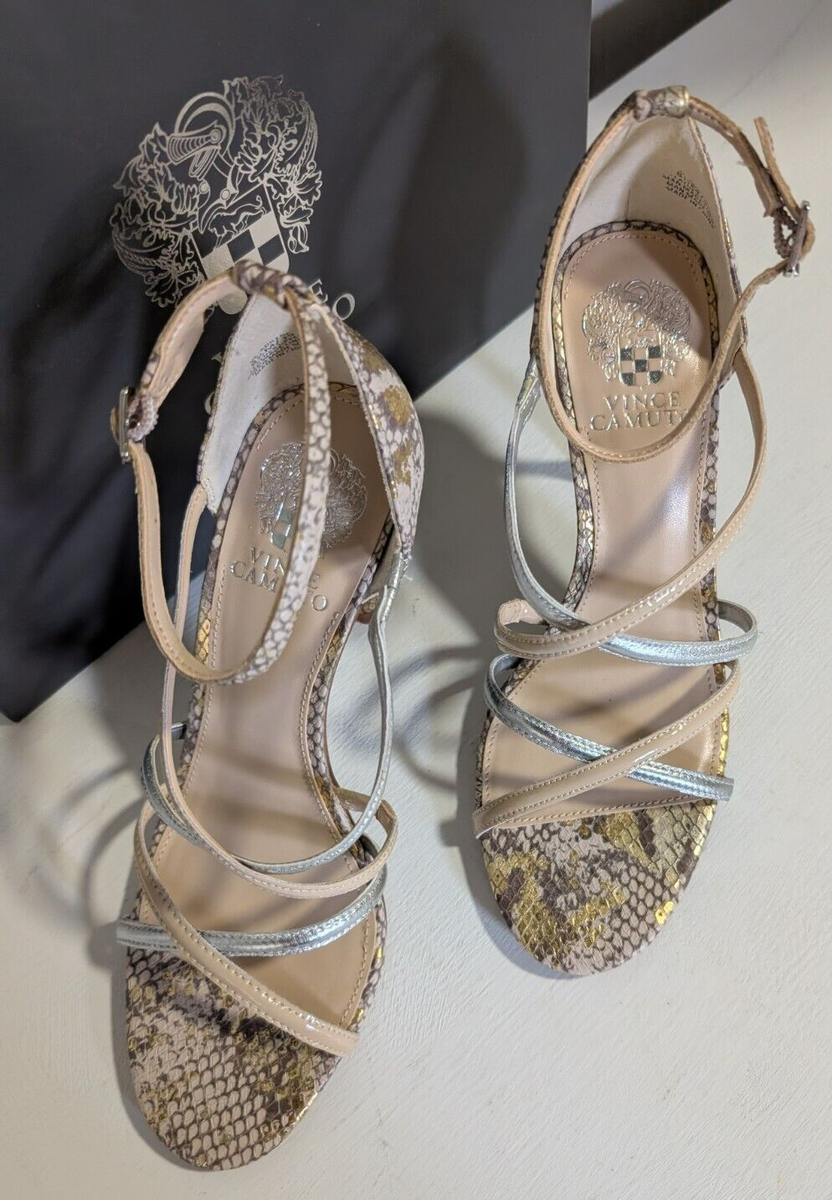NIB Vince Camuto Adilene Strappy Snakeskin Leather Heeled Sandals