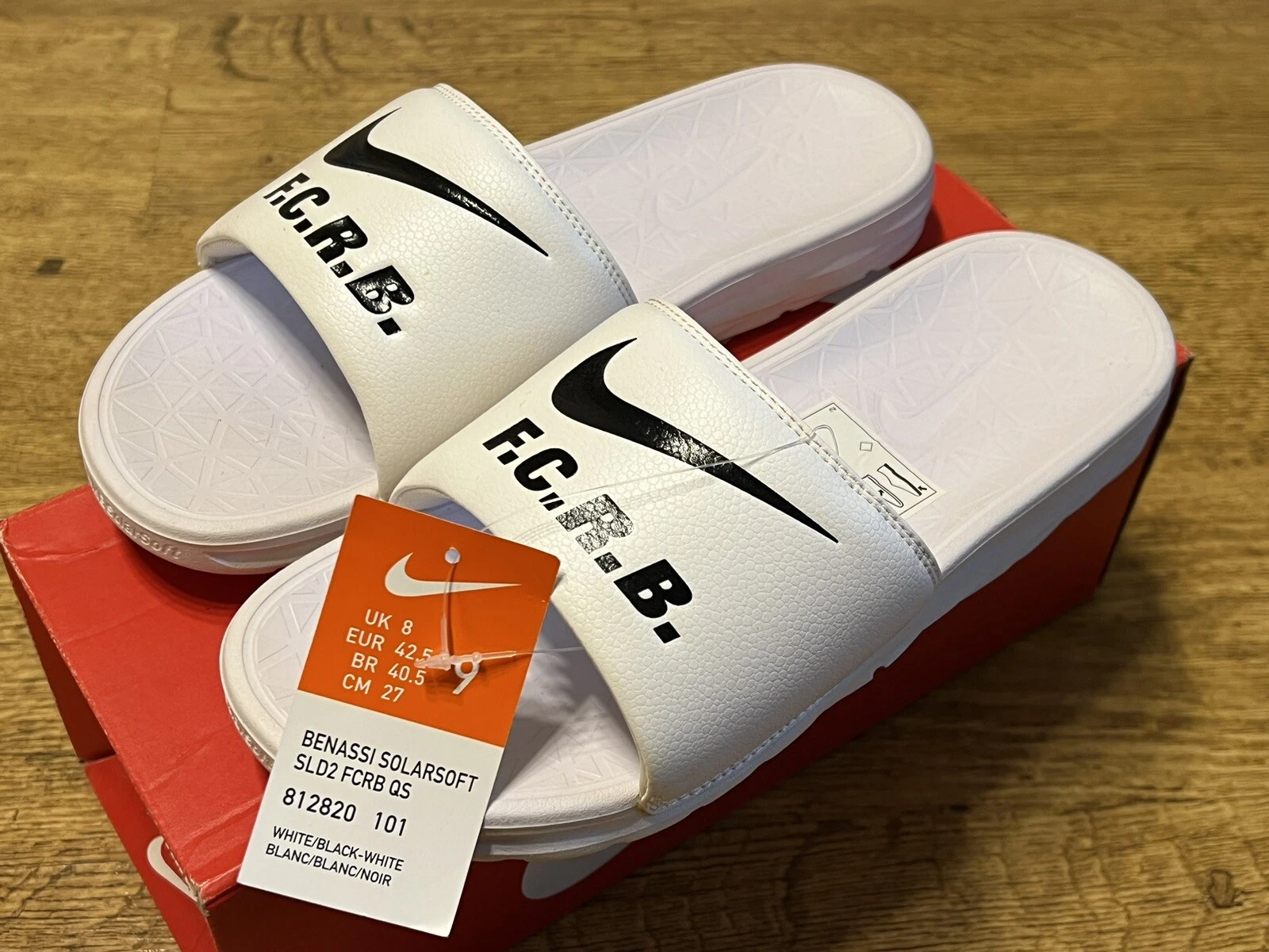Nike Benassi Solarsoft Fcrb QS Real Bristol Slides bianche nuove rare!! 812820 101
