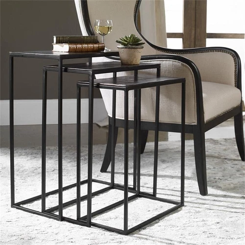 Uttermost Coreene 3-Piece Iron and Aluminum Nesting Table Set in Bronze - Picture 2 of 6