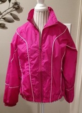 Lavon Vintage Full Zip Lined Windbreaker Jacket Pink w/White Trim-Sz L- EUC T1 