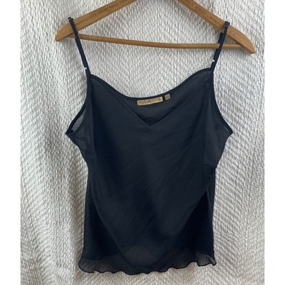 Notations Black Sheer V-Neck Camisole Top Lettuce Edge Adjustable Straps Large