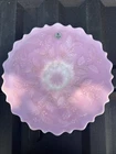 vtg Fenton Rosalene Pink Milk Glass Low Footed Cake Stand Embossed Holly Leaf