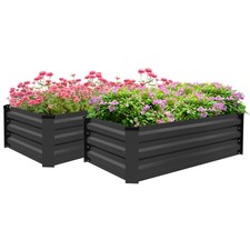 Outsunny Set of 2 Raised Garden Bed Galvanised Planter Box, Grey