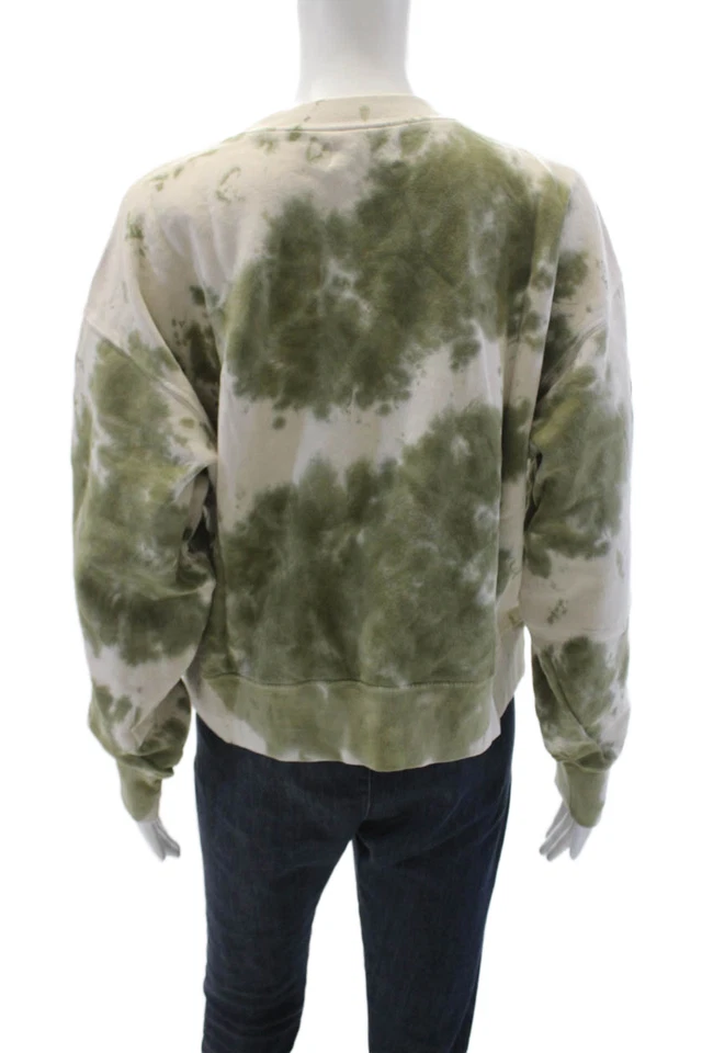 Terciopelo Mujer Algodón Cuello Redondo Manga Larga Tie Dye Cuello Redondo Verde Talla S Foto 3 de 4