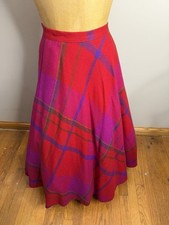 Vintage 70s Plaid 100 Wool Skirt Retro Aline Beautiful Colors Ellen Tracy
