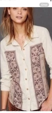 Free People Floral Panel Boho Hippie Bandana Button Down Top Women’s Size Small