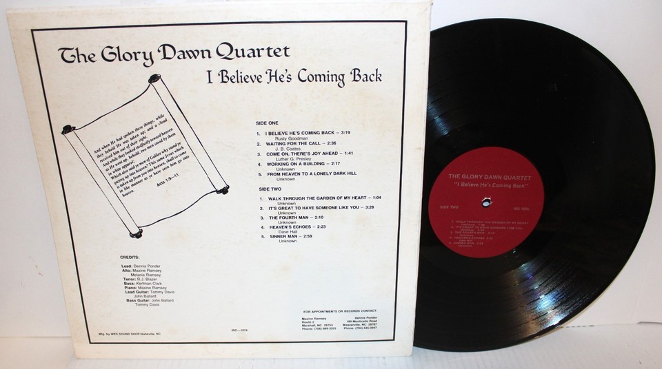 THE GLORY DAWN QUARTET I BELIEVE HE'S COMING BACK USED GOSPEL VINYL