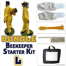 Adult Large Bee Suit Bundle -Gloves, Hive Tool & Brush | Removable Veil | Yellow