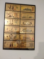 Framed Gold Leaf 7 Different U.S. Currency  Denominations.