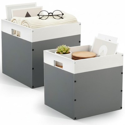 AceOrbit 2 Pack Wood Crates Wooden Storage Box, Modular Open Cube Bins 11x11x...