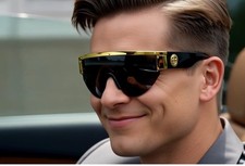 Sunglasses Gold Metal Frame Luxury Style Outdoor Dark Brown Lens UV400 Protect