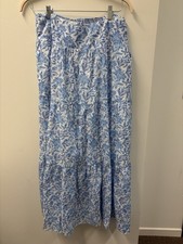 NWT J.McLaughlin Ophelia Cotton Maxi Skirt in Blue White Mini Bloomsbury Print