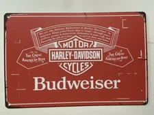 Harley Davidson Metal Sign -  Budweiser Beer Bud Light - Motorcycles