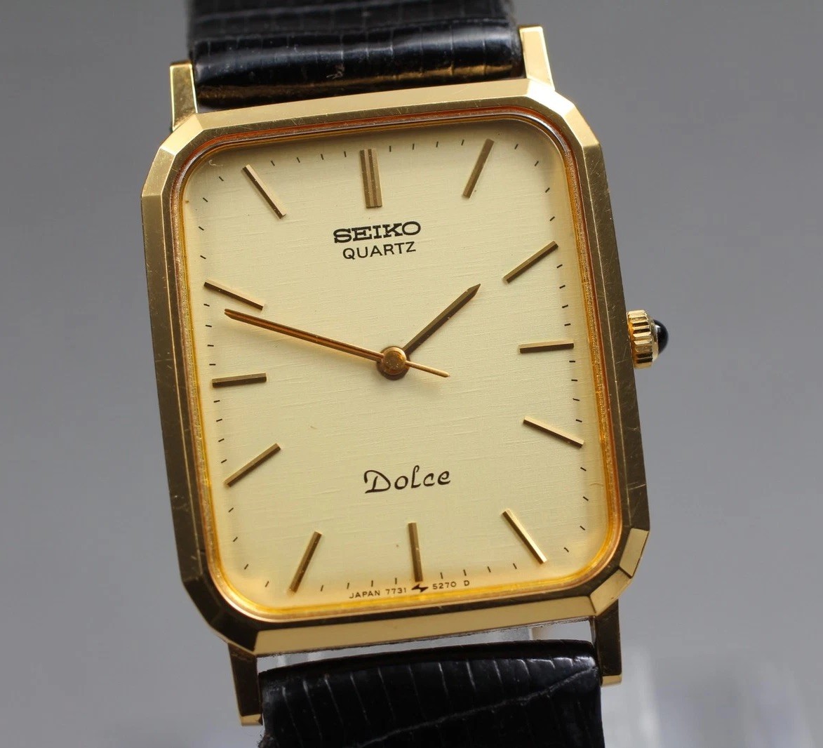 JAPAN 7731-5240 Watch Batt Qz 1986 Tank Gold Seiko New Mens Vintage Dolce From - vintagewatches.pk