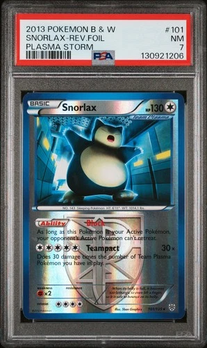 2013 POKEMON BW PLASMA STORM SNORLAX #101 REVERSE PSA 7 NM #130921206
