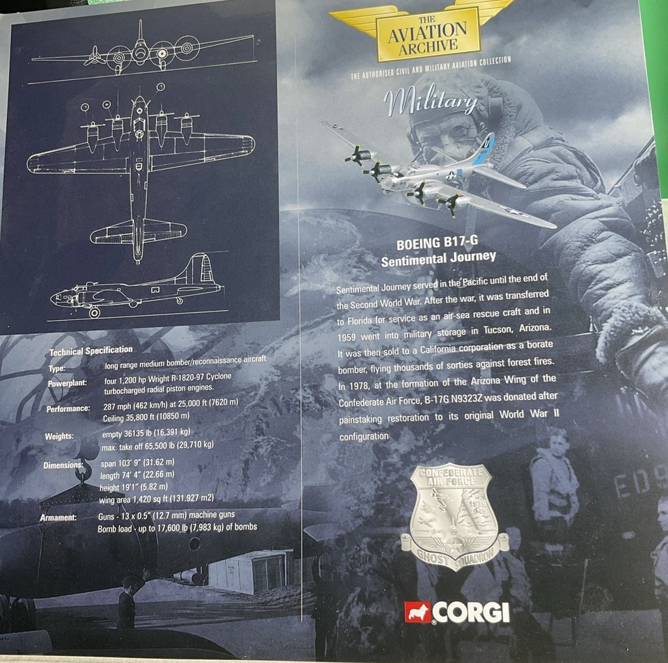 Corgi Aviation Archive Sentimental Journey Boeing B-17G blue/silver - Image 4 of 4