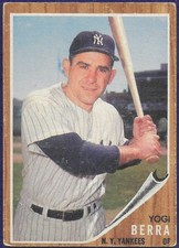 1962 TOPPS BASEBALL #360, Yogi Berra, New York Yankees, VG-EX--NICE!