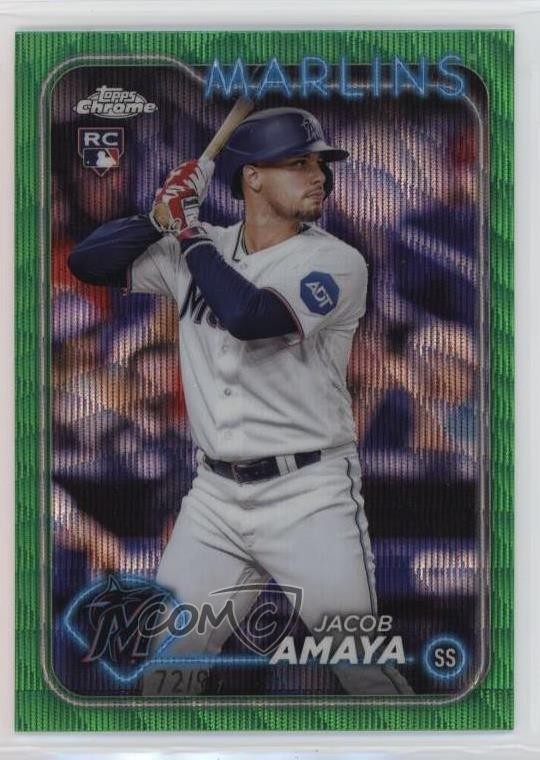 2024 Topps Chrome Green Wave Refractor 72/99 Jacob Amaya #92 05k6