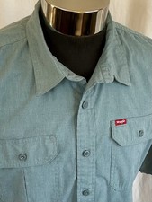 Wrangler Button-Up Short Sleeve Pockets Cotton Stretch Shirt Green Sz XL