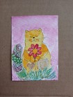 Original Handmade Signed ACEO Watercolor Ink Art Flower & Cat — photo 1