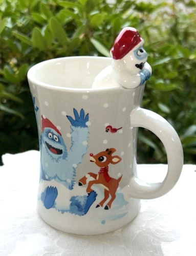 Zrike BUMBLE Snowman Mug Rudolph the Red Nosed Reindeer Figural Climbing 3-D New