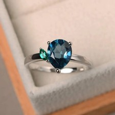 925 Sterling Silver Blue Topaz Gemstone Dainty Women Ring Duty Free