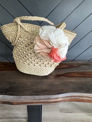 J Crew Boho Beachy Floral Straw Large Shoulder Bag Purse NWT Tote