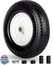 GICOOL 4.80/4.00-8" Wheelbarrow Tire, 16" Flat-Free Solid Tire and Wheel, 3-6