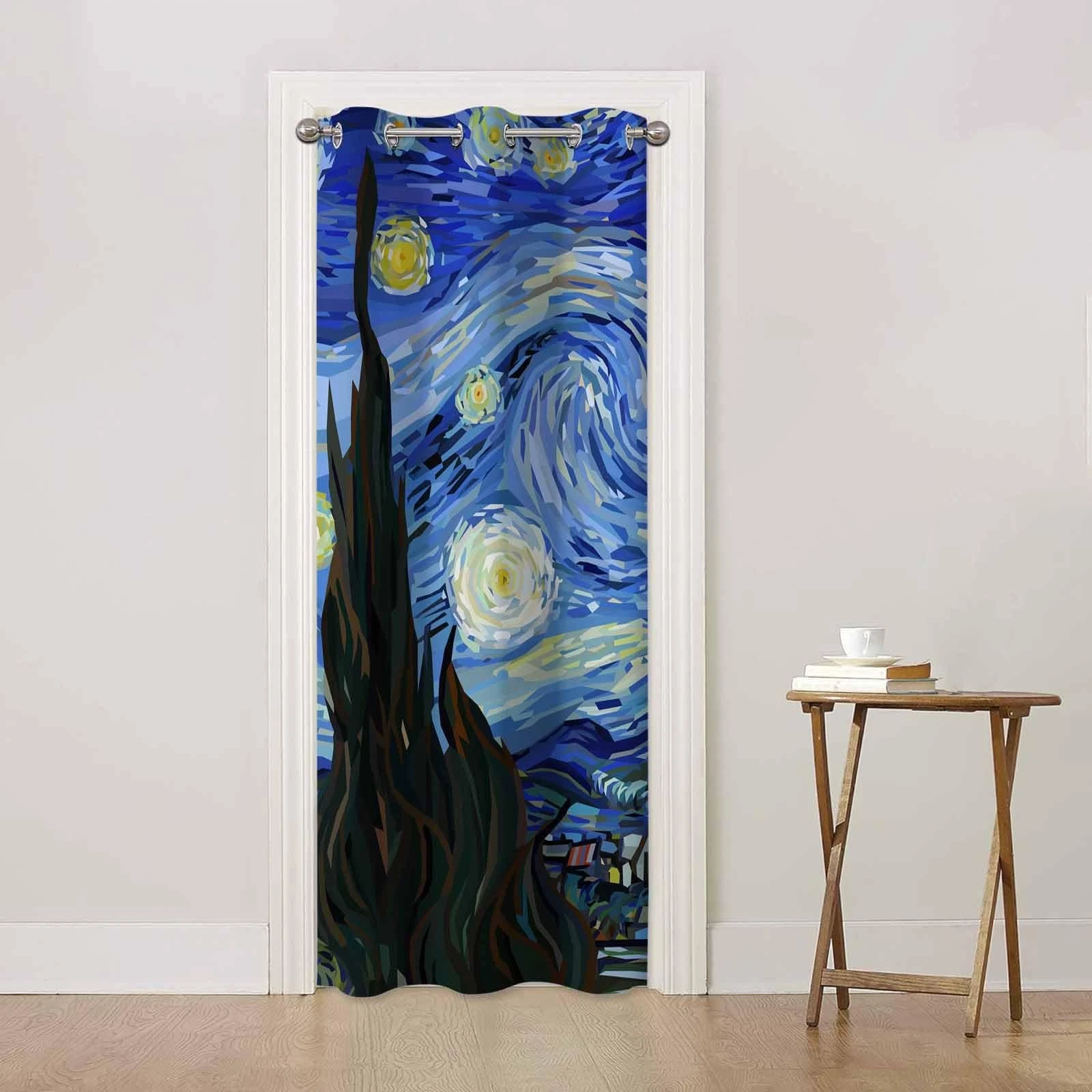 Starry Night Doorway Curtains Blue Moon Star Van Gogh Painting 1 Panel 34" W ...