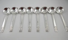 National Silver INAUGURATION 8 Bouillon Round Soup Spoons Silverplate Flatware