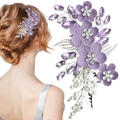 1 PACK Flower Hair Clip, Crystal Pearl Bridal Hair Piece with Rhinestone Flor...