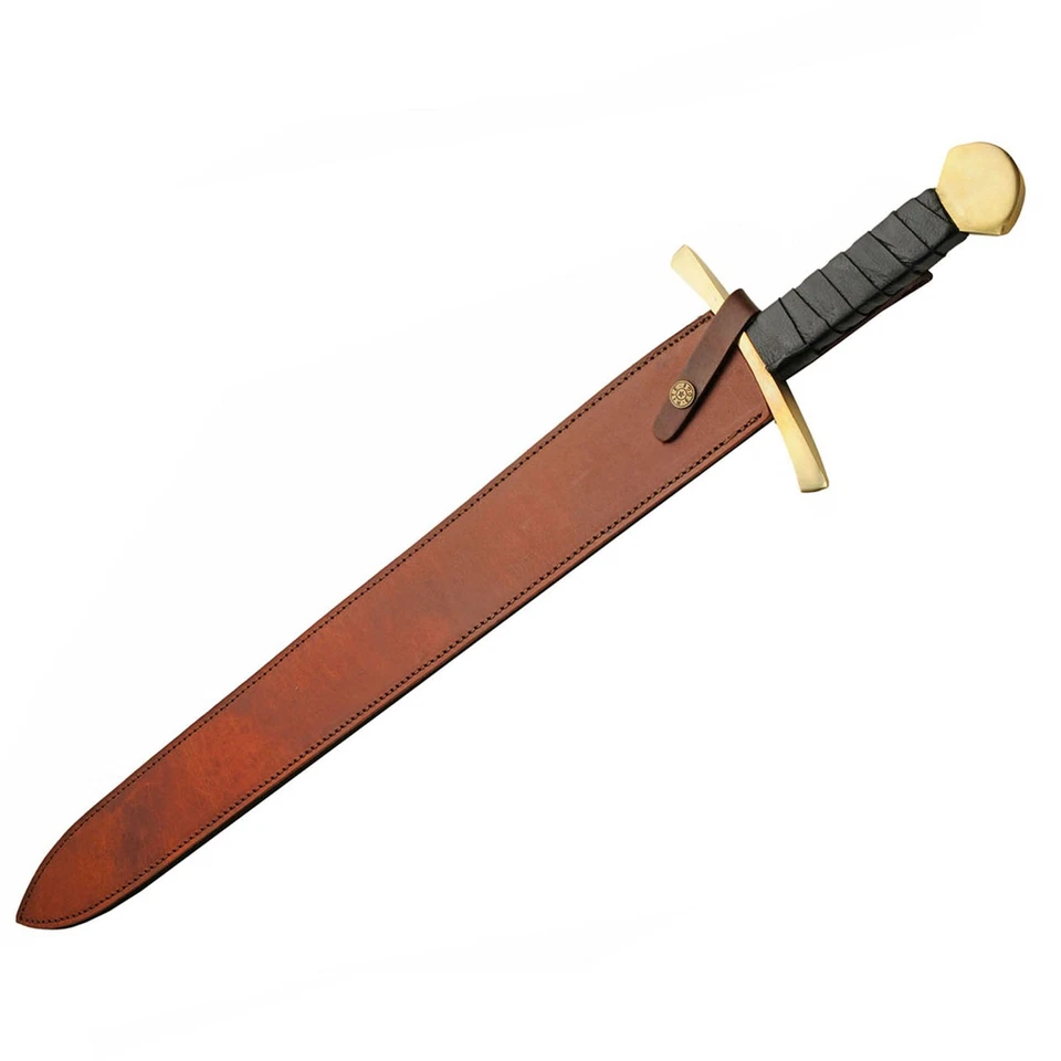 Espada medieval SD 29,75 pulgadas cuero envuelto mango de madera Full Tang protector de latón Foto 2 de 4