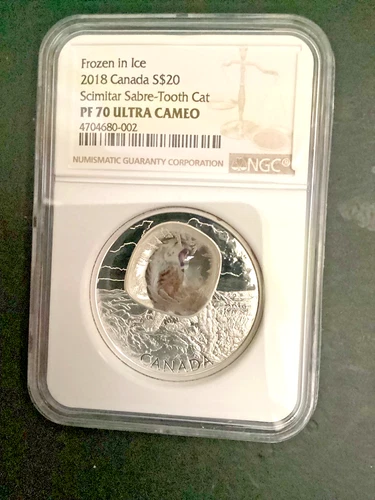 2018 CANADA $20 SILVER “FROZEN IN ICE” SCIMITAR SABRETOOTH CAT NGC PF70 UC 