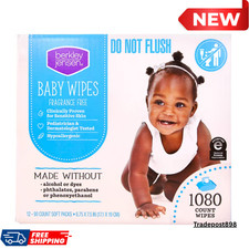Berkley Jensen Baby Wipes Fragrance Free 12 Pack x 90 Count 1080 Wipes NEW
