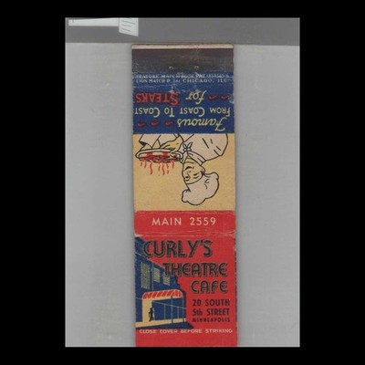 Matchbook Cover Curly's Theatre Cafe Minneapolis, MN