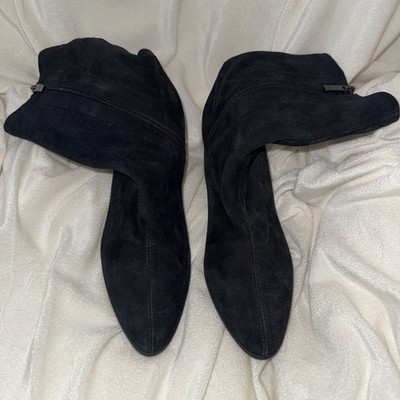 Aquatalia Demetra Black Suede Ankle Bootie Zip Block Heel Almond Toe Women's 10