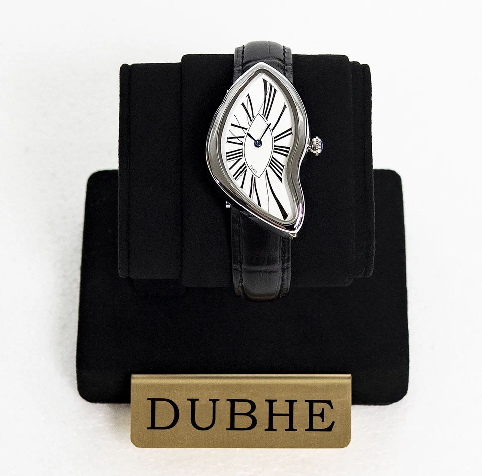 Y2K Vintage Silver Paris Dali Crash Melting Watch With Black Leather Band Gift - Image 2 of 4