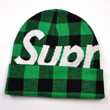 Supreme Big logo Beanie Green Plaid FW20 Brand New