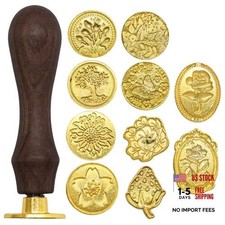 Wax Seal Stamp Kit, 10 Pcs Wax Seal Stamp Heads with a Wooden Handle Dark Brown