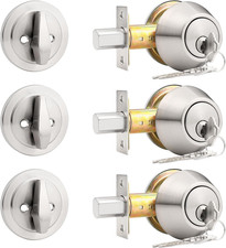 3 Pack Satin Nickel Single Cylinder Deadbolt Lock Set, Keyed One Side Door Lock