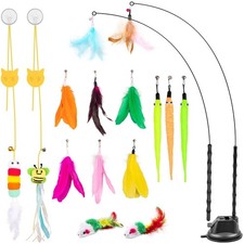 Cat Wand Toy, 15 Pcs Interactive Cat Feather Toys for Indoor Self Play Exer...