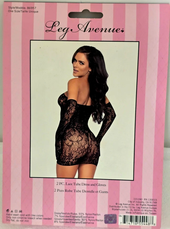 Negro 2 PC. VESTIDO TUBO ENCAJE con GUANTES ENCAJE A JUEGO de Leg Avenue (86957) Foto 2 de 2