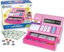 Solar Powered Pink Cash Register Toy 73 Piece Set Kids Pretend Play Learning