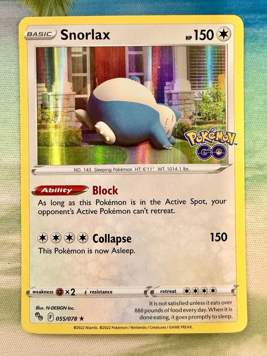Snorlax Reverse Holo Pokemon GO 055/078 Pokémon Card NM | eBay