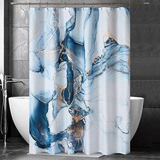 Marble Shower Curtain Set, Abstract Granite 72"W x 72"L Pack of 1 Blue Gold